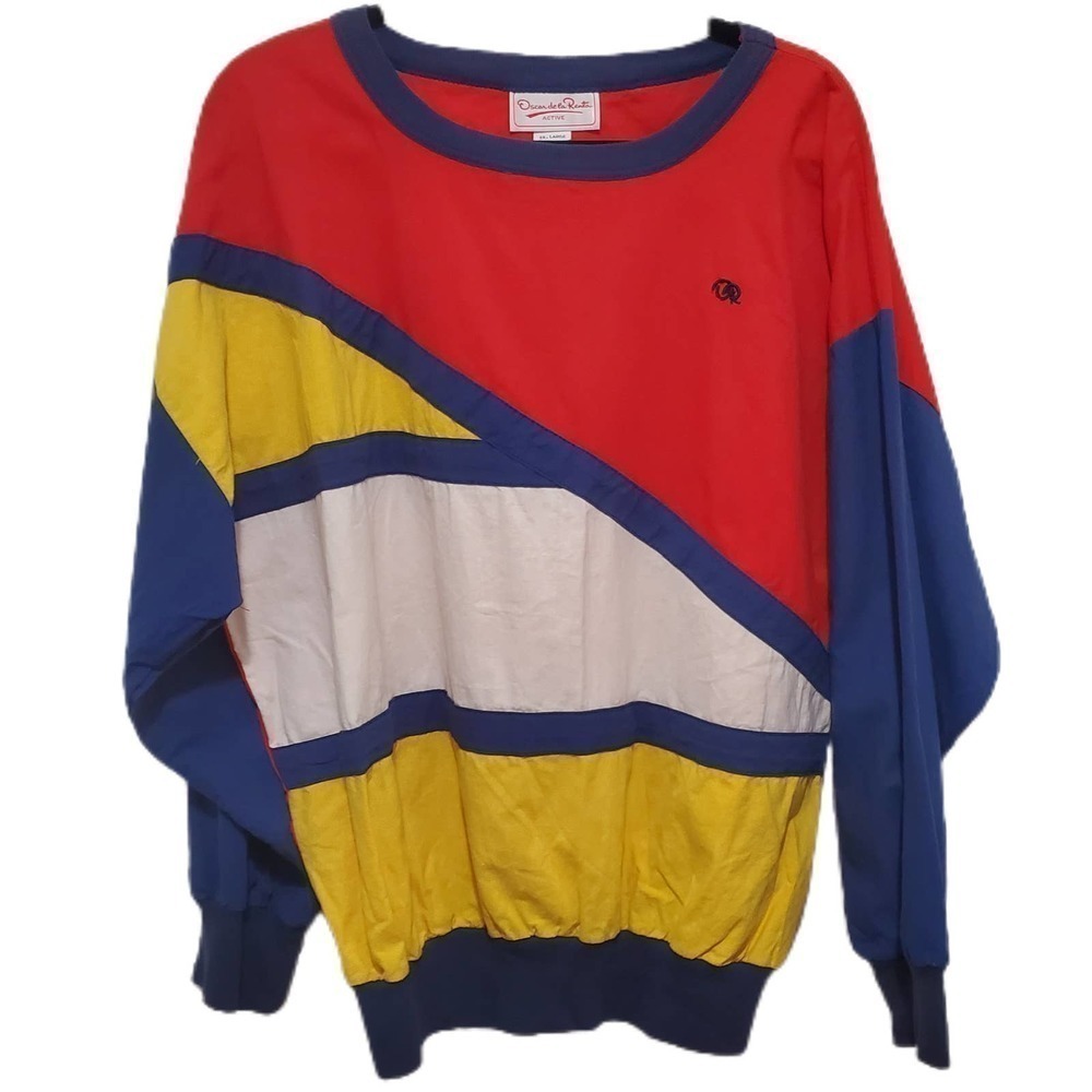 Oscar De La Renta Pullover Jersey Vintage 100%‎ Cotton Color Block Men's Size XL